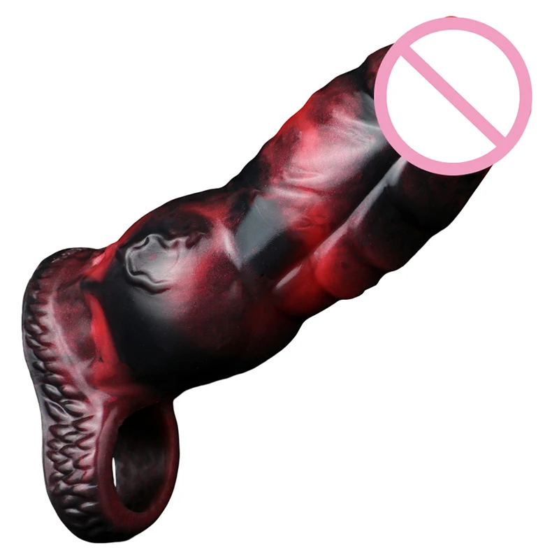 Soft Silicone Dildo Add-On Enlarger Sleeve Scaly Veiny Penis Extender Case Dick Enlargement Women Masturbator Adult Sex Toys
