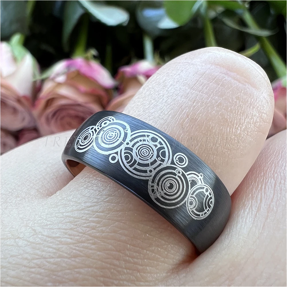 8 mm gewölbter zweifarbiger Wolfram-Ehering-Verlobungsring im Großhandel für Männer und Frauen, gebürstetes Finish, bequeme Passform – Detail 5
