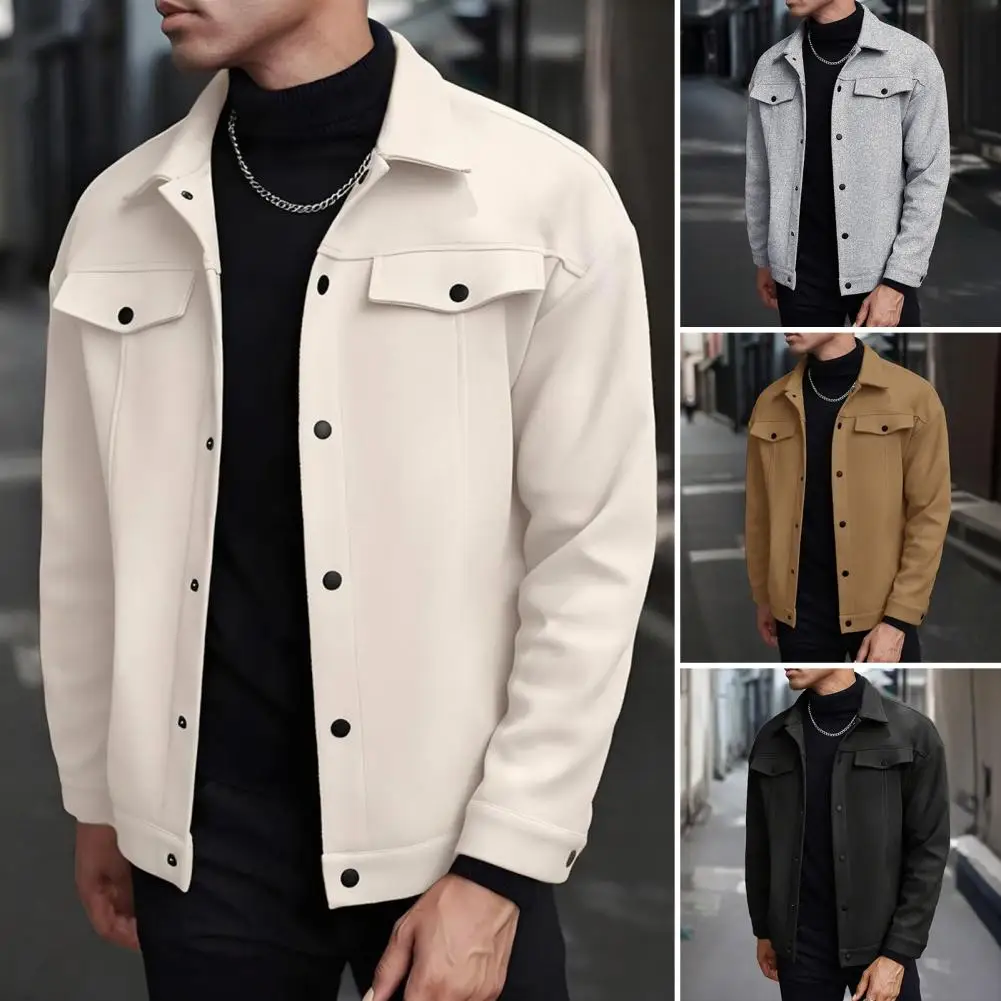 

2025 Trendy men's workwear shirt coat double pocket design button opening and closing style