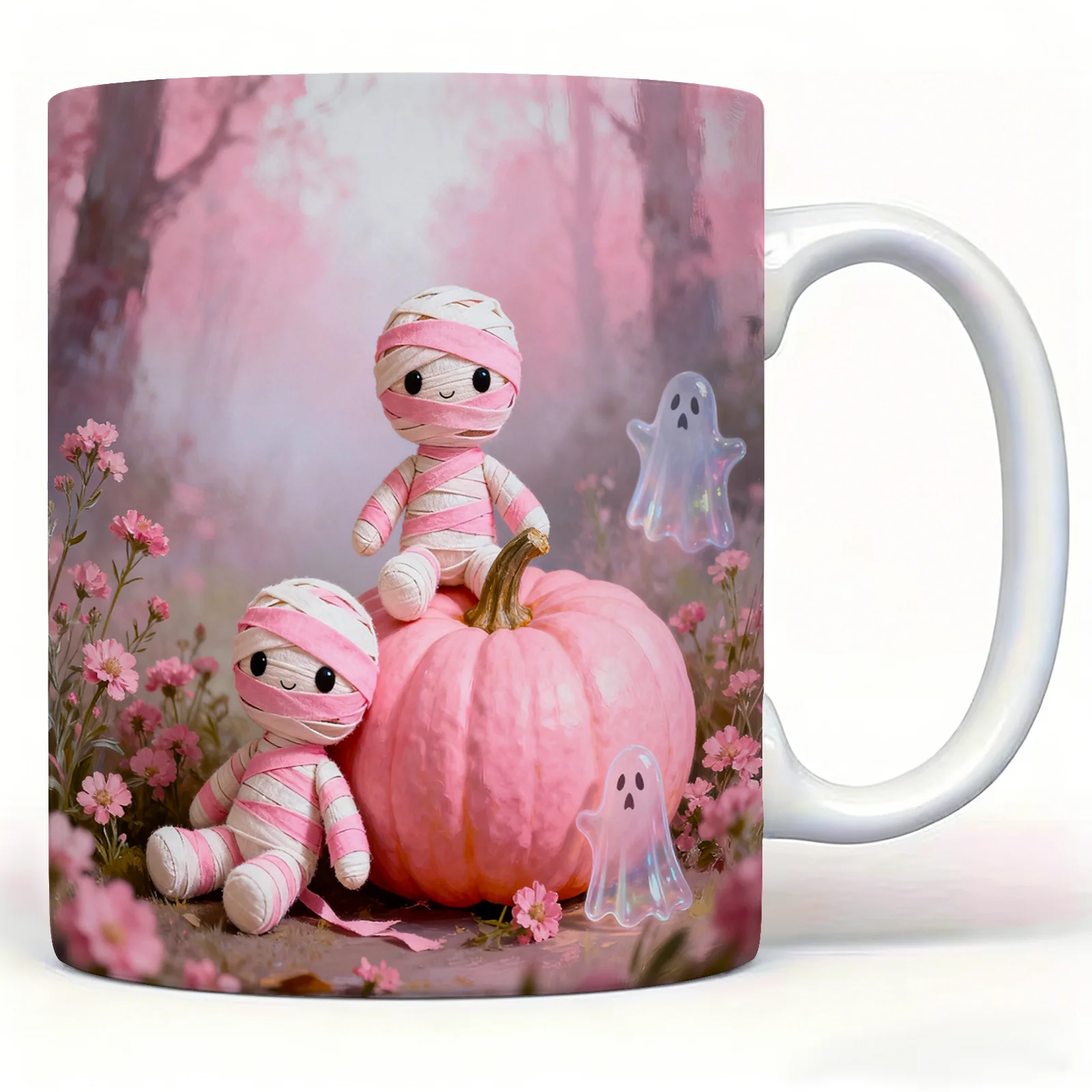 1pc Pink-Themed Halloween-Inspired Ceramic Coffee Mug with Double-Sided Pattern Design, Reusable, Easy to Hand-Wash, 11Oz Stylish Cup for Home Decor Or Office, Ideal Gift for Friends