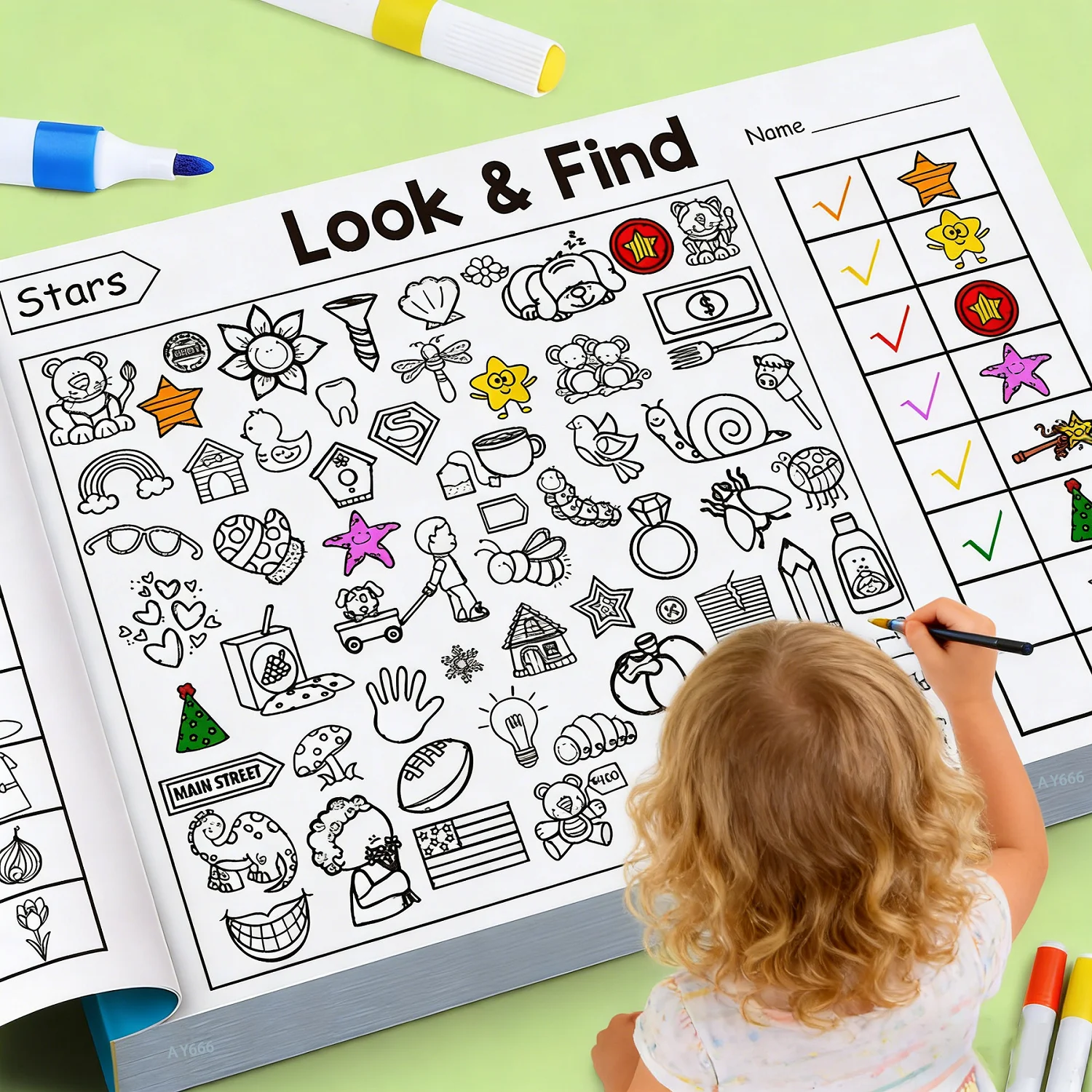 32 صفحة من كتاب تلوين الأشياء المخفية للأطفال، انظر وعثور على شكل/لف مصنف ملون يعزز الإدراك البصري والتركيز والاهتمام #1