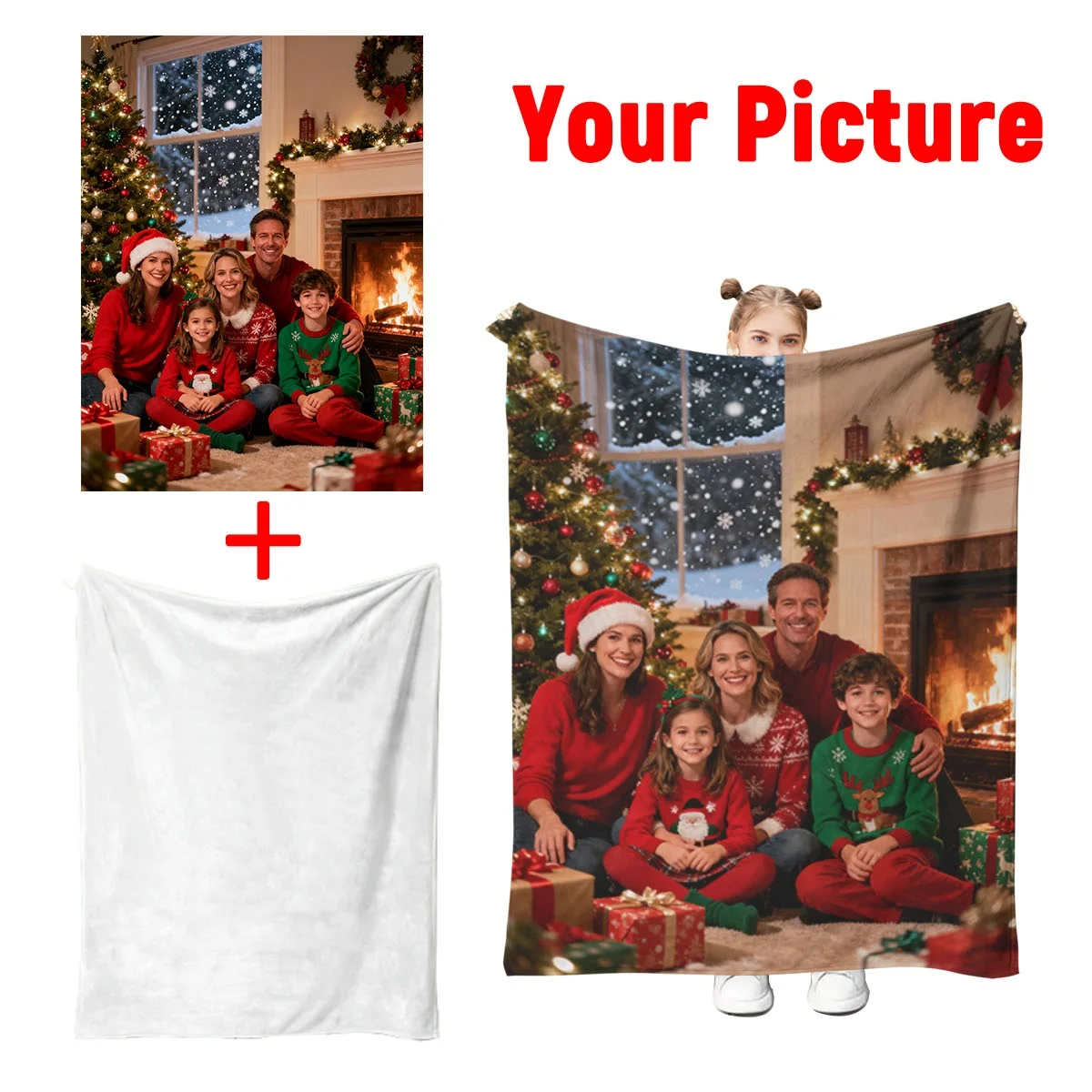 1 Custom Christmas Couple Photo Flannel Blanket - High-Definition Print That Doesn'T Fade, Lightweight, Skin-Friendly, Machine Washable, Suitable for Bedroom Beds, Watching Shows on the Sofa, Camping to Keep Warm - 100% Premium Polyester - Perfect as a Romantic Christmas Gift for Boyfriend or Girlfriend