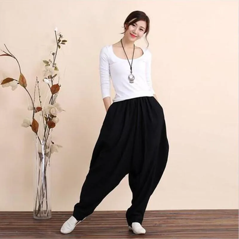 2024    Spring Summer  Women Brand Cotton Linen Casual Harem Pants Chinese Traditional Harajuku