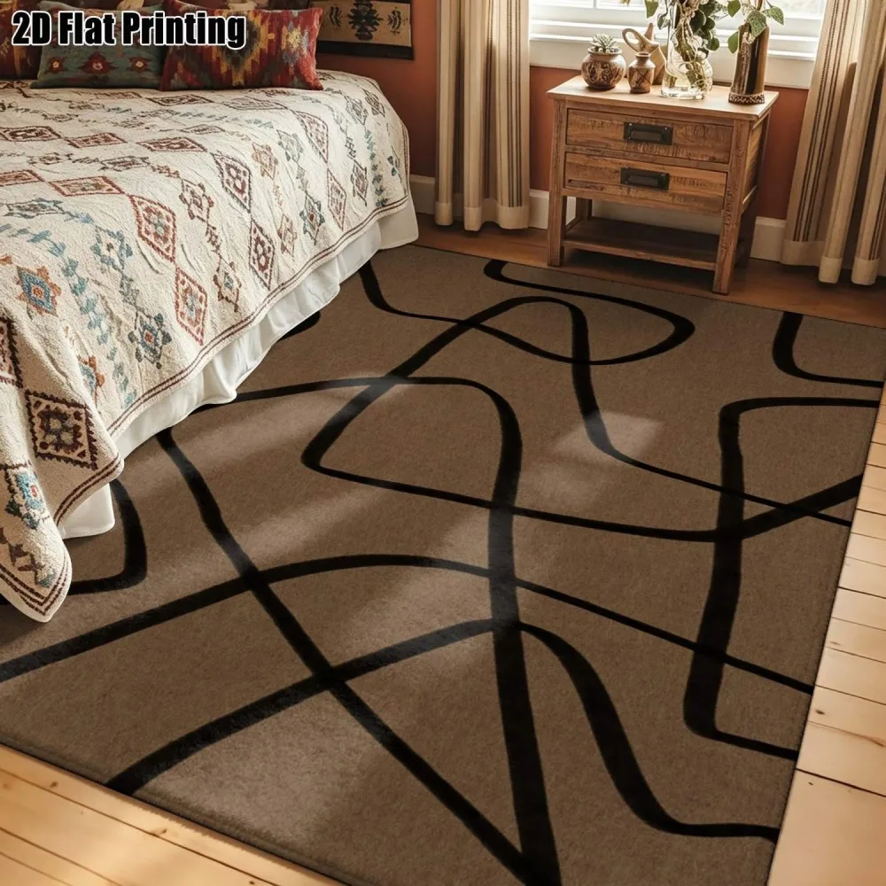 Rectangular Carpet Modernist Ribbon Art Theme Abstract Loop Path Array Pattern Non Slip Ground Blanket For Apartment Lounge