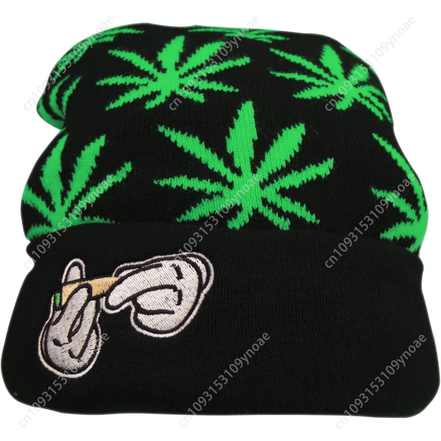 

Mari Juana Weed Cuff Beanie Hat Knit Cap Winter Hat Embroidery Women Men Soft Comfortable Retro Outdoor Adjustable Warm