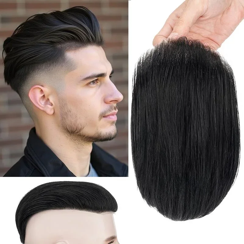 

PROKYVITY 15x20cm PU Men's Black Business Hairstyle Toupee Ultra Thin Skin Hair Replacement System Natural invisable Hairpiece