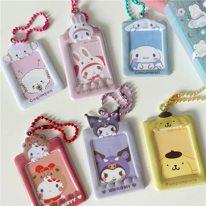 Llavero Kawaii Sanrios, funda protectora con foto de identificación coreana, Kuromi, HelloKitty, My Melody, bolsa protectora para teléfono, llavero