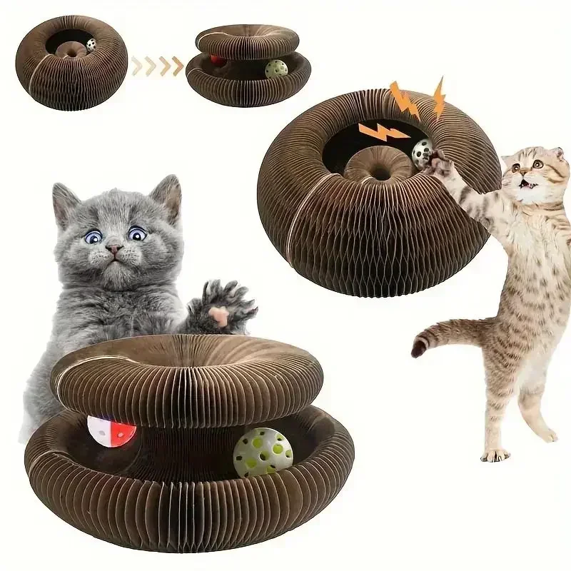 Foldable Cat Scratch Board - Interactive Sisal Pad with Ball  - Durable, Reusable, Catnip-Enhanced Claw Grinder for Feline Fun