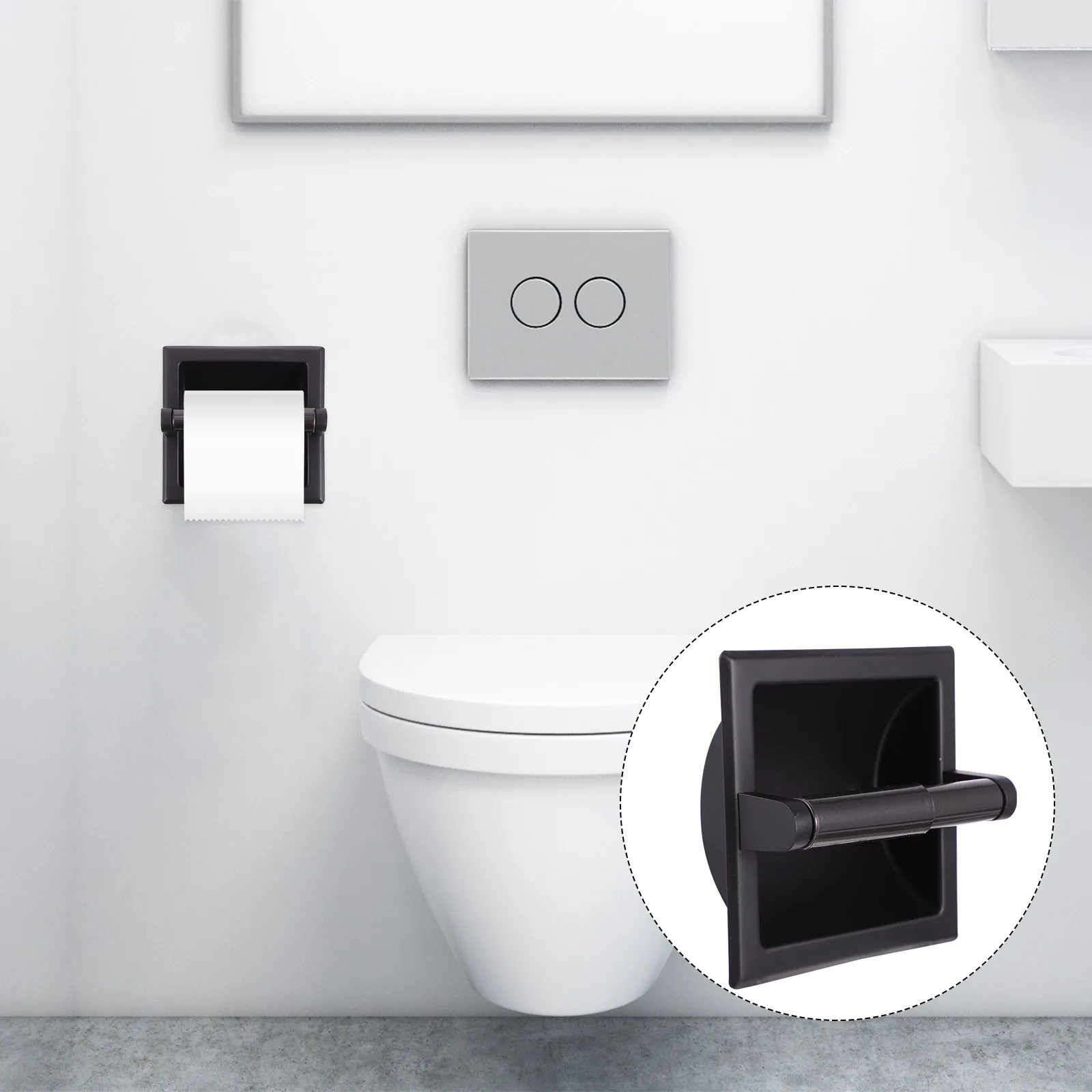 

Stainless Steel Paper Towel Holder Embedded Design Bathroom Tissue Rack Easy Install Modern Roll Organizer Toilet Paper Holder