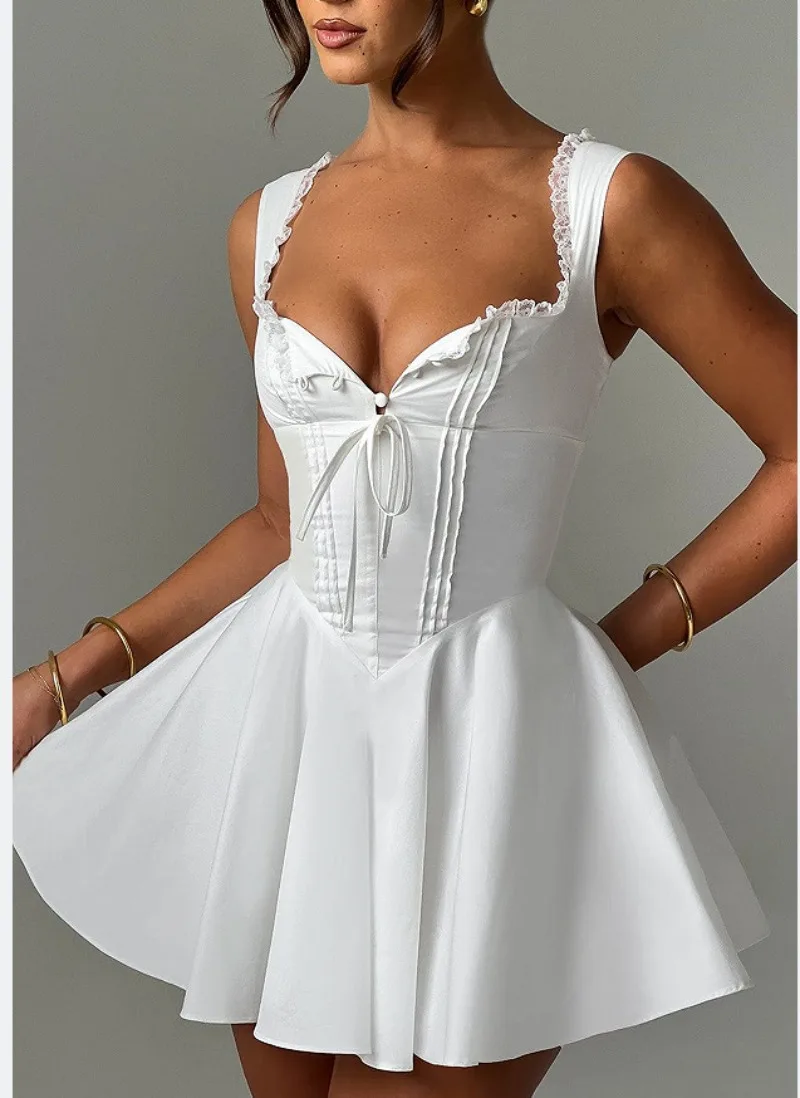 Vestido de verano para mujer, línea A, Sexy, sin mangas, para noche, graduación, fiesta de cumpleaños, Mini Vestido corto ajustado, trajes sexys para mujer 2025