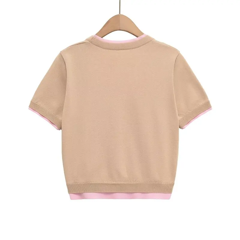 

Summer 2025 New Arrival Women's Knitted Jaet Double Layer V-Ne ort Sve Commute Sle Loose Fit Regular Length