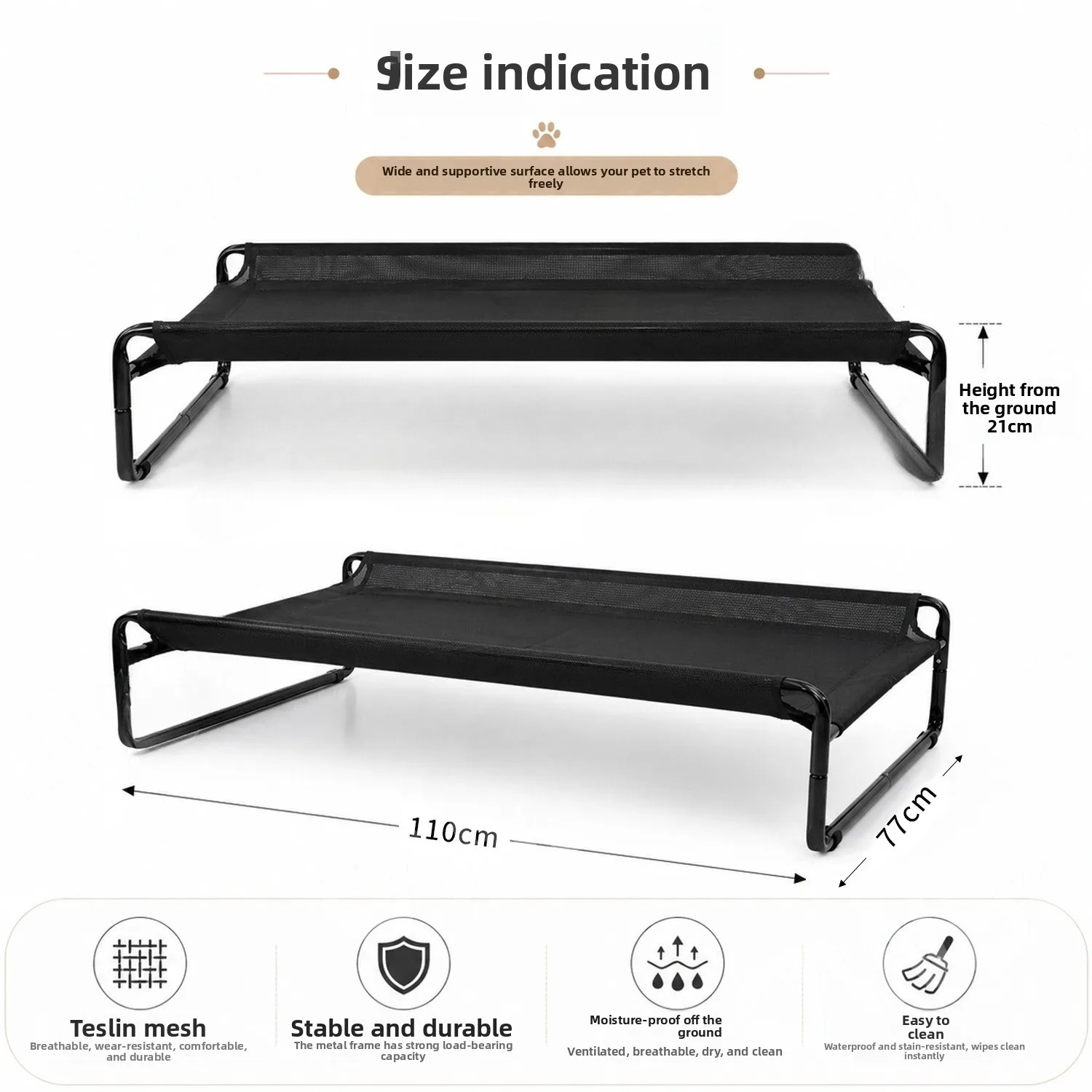 Elevated Dog Bed Outdoor Teslin Fabric Raised Pet Cot Cooling Bed Chew Proof Portable