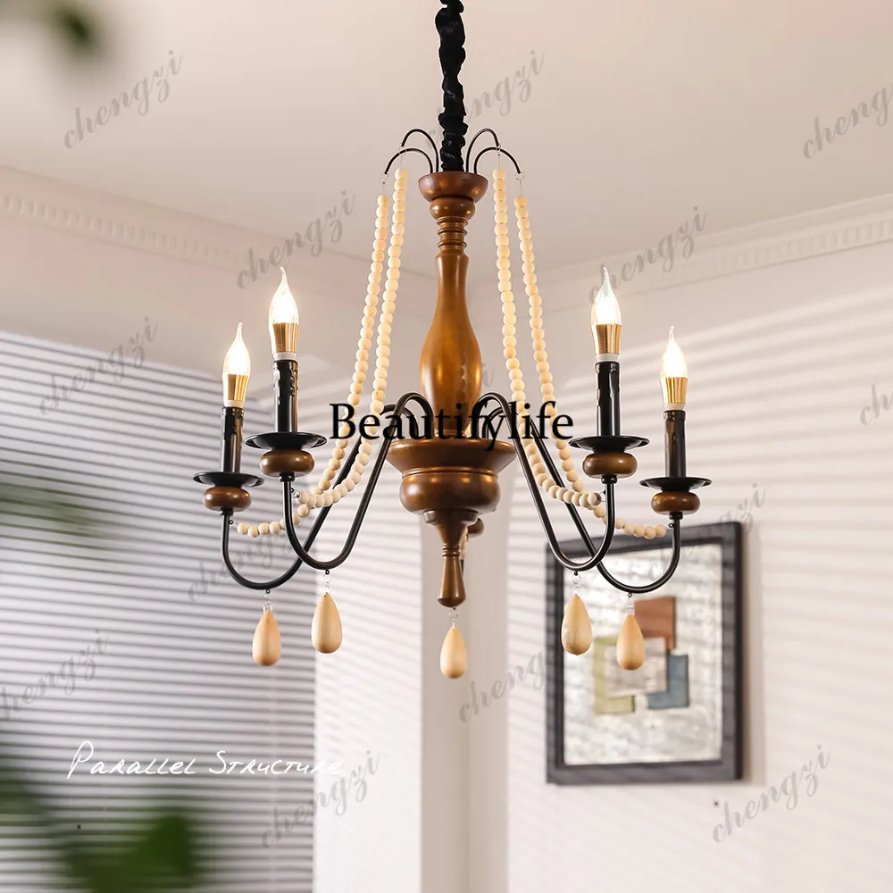 American retro living room chandelier French bed and breakfast dining room bedroom pearl candle medieval lamp living room lamp