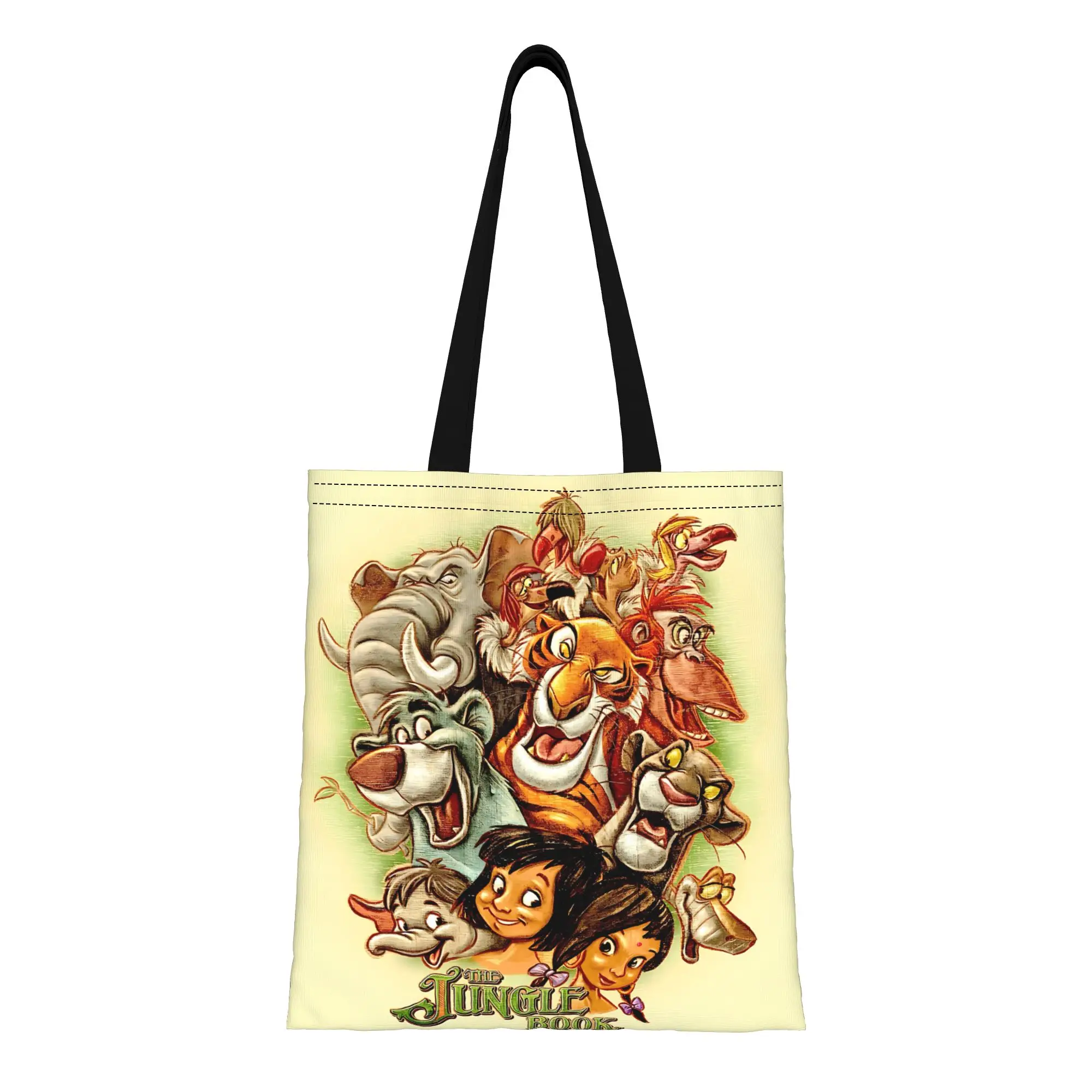 

1PC Valentine's Day Disney forest role Reusable Double Sided Canvas Tote Bag Shoulder The Jungle Book Handbag