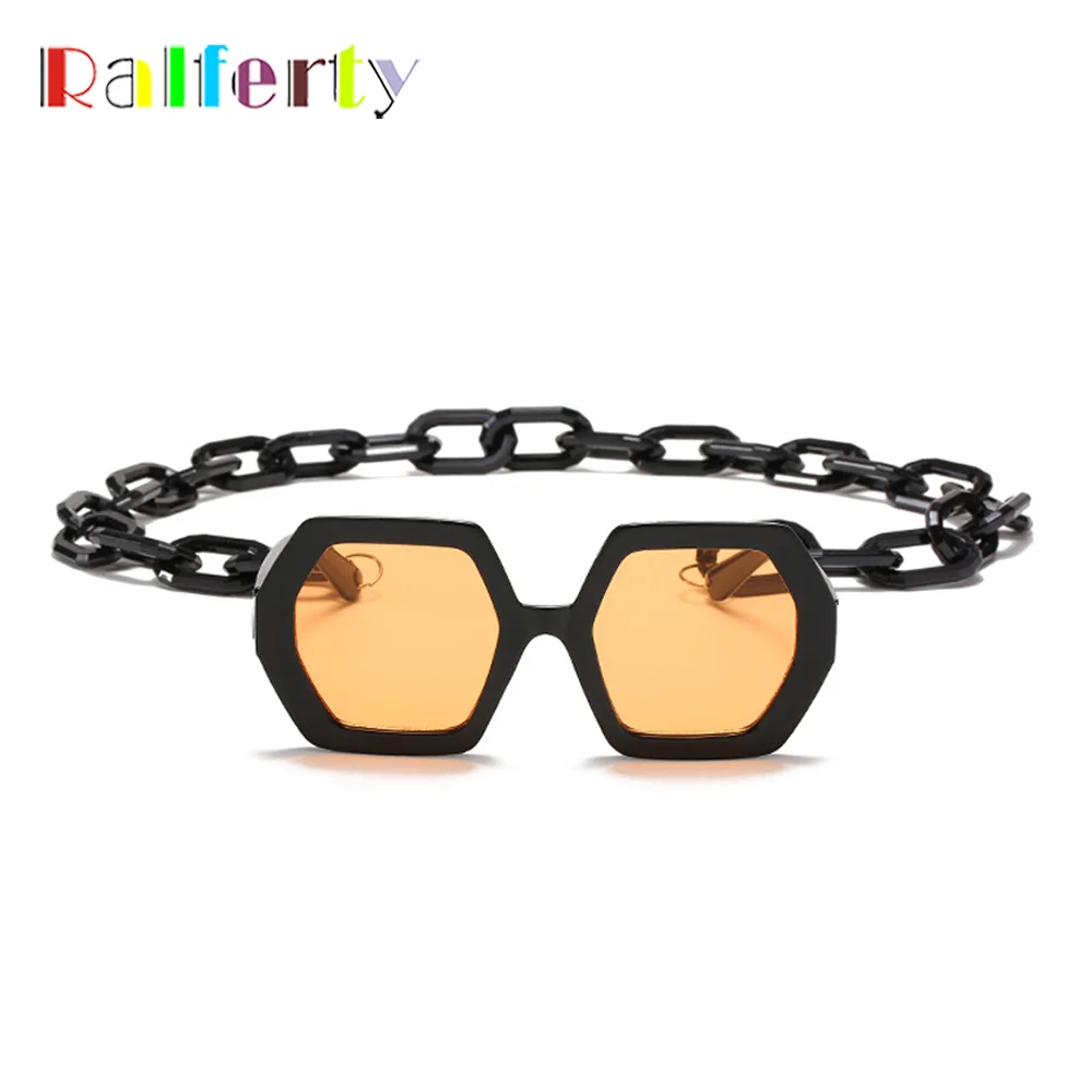 Ralferty Oversized Polygon Sunglasses Women Men Brand Designer 2025 Anti UV Vintage Octagon Sun Glasses With Chain Female Shade