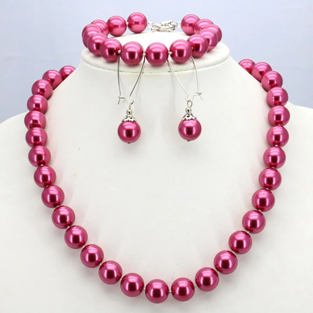 New Purple Glass Pearl Necklace Set 12mm Necklace 18\