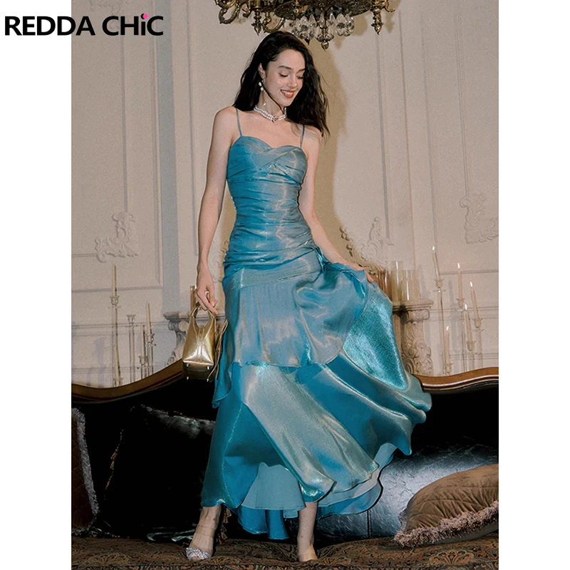 Reddachic brilhante sereia vestido de festa feminino cetim camisola querida bodycon plissado em camadas maxi vestido longo vestido de baile de noite