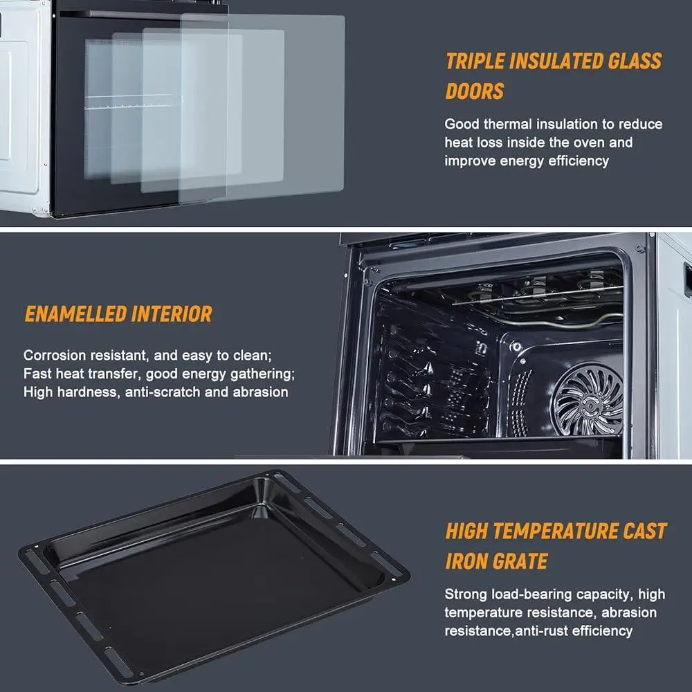เตาอบไฟฟ้า 24 นิ้วเตาอบพาความร้อนในตัวพร้อมฟังก์ชั่นอบไอน้ํา Air Fry 3000W 8 โหมดทําอาหารควบคุมแบบดิจิตอล