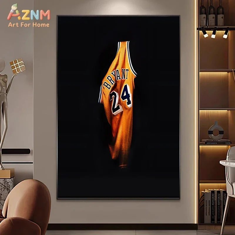 AZNM Kobe Bryant 24 Jersey Canvas Wall Art, impresión sin marco de la leyenda del baloncesto Los Angeles Lakers, decoración estética deportiva para el hogar
