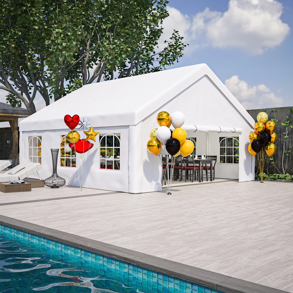 

Spacious 20x20 FT Party Tent Removable Sidewalls 2 Storage Bags Waterproof UV Resistant PE Fabric Outdoor Canopy for Wedding BBQ