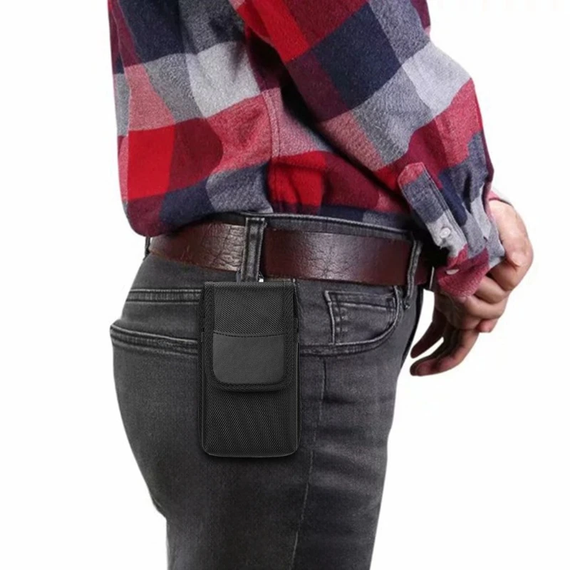 Outdoor Nylon Oxford Cloth Phone Pouch Sleeve Bag Men Casual Travel Phone Storage Hanging Waist Bag with Belt Clip for Daily Use