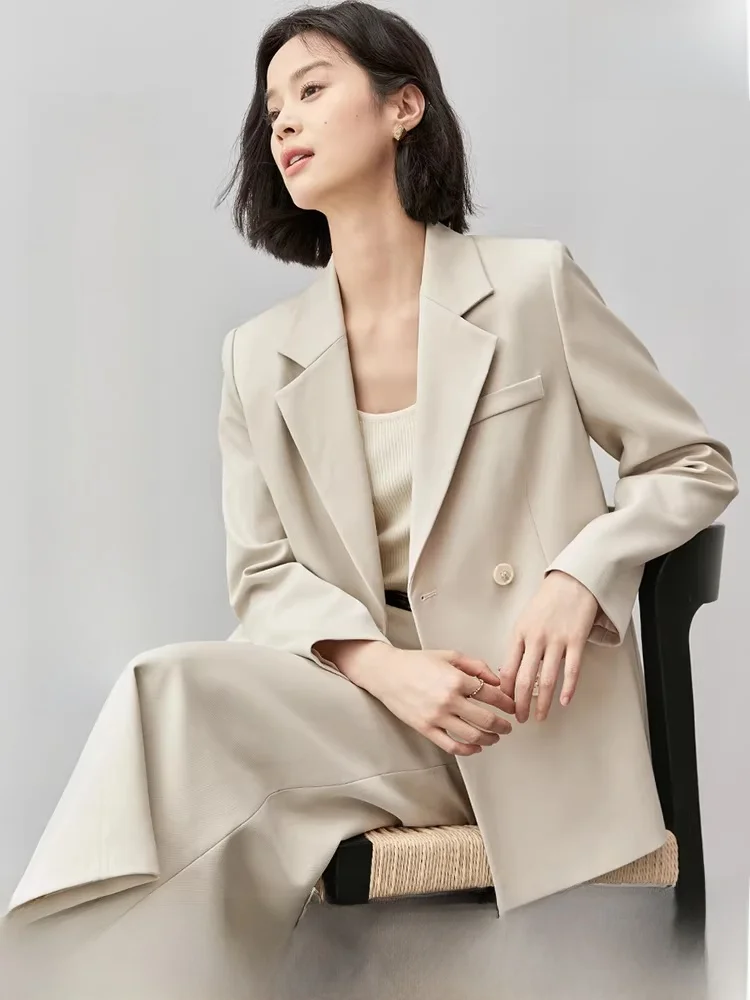

Comfortable Casual Silk Wool TR Blended Suit Jacket Single Row Two Buttons Flat Notch Lapel Commute Style Women's Fashion