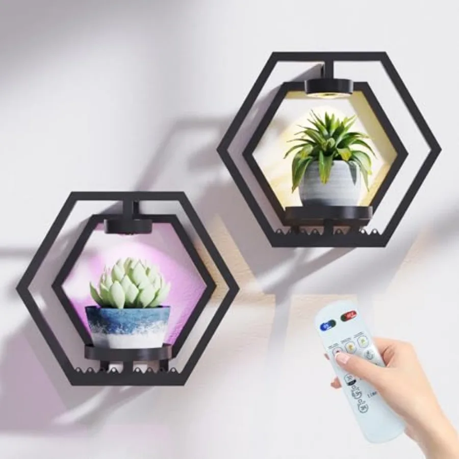 

Wall Planter with Lights Black Metal Wall Mounted Plant Stand with Adjustable Grow Light Plant Holder for Indoor Living Room Pa