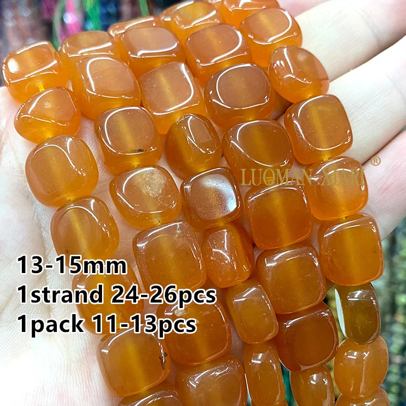 13-15mm Flat Square Natural Stone Chalcedony Amber Topazs Black Color Spacer Beads for Jewelry Making Diy Bracelet Accessories