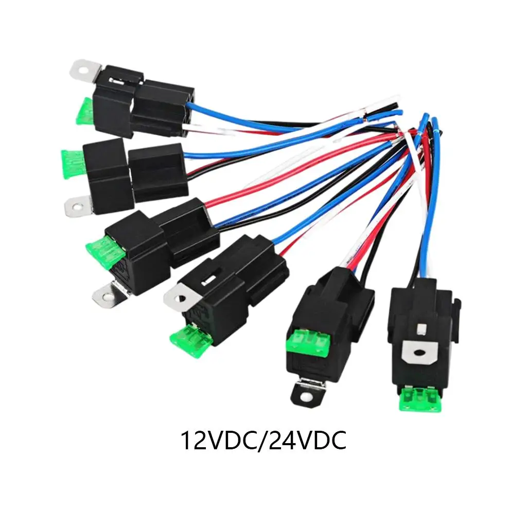 6 Pack NEW 12V 30A Fuse Relay Switch Harness Set 5 Pin 14 AWG Hot Wires