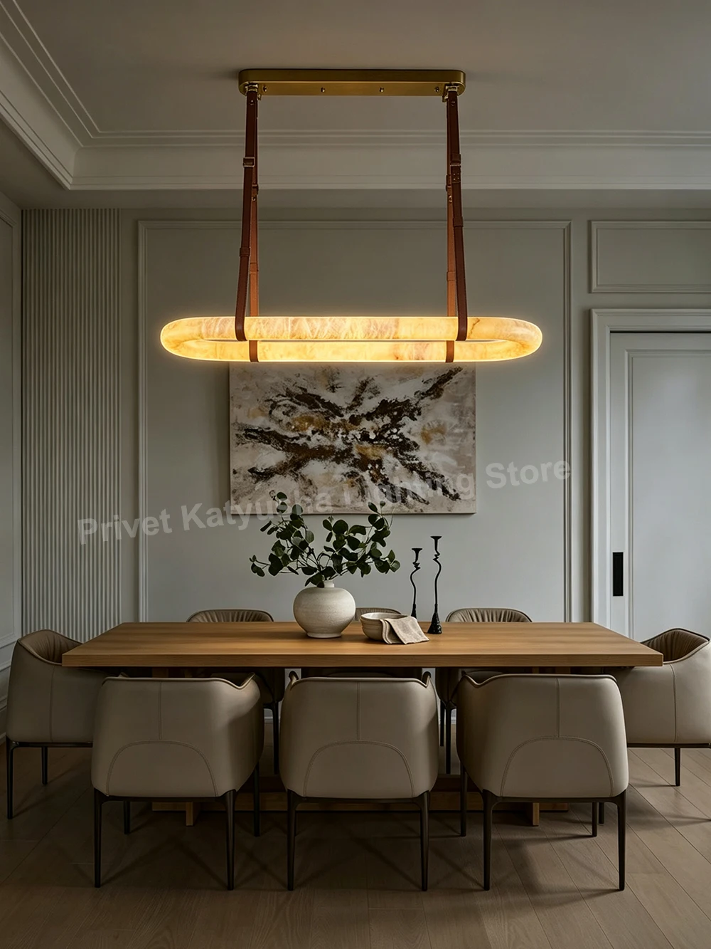 Vintage Home-appliance Artificial Marble Pendant Light Long, Led Luxury Dining Room Decor Imitation Alabaster Hanglamp