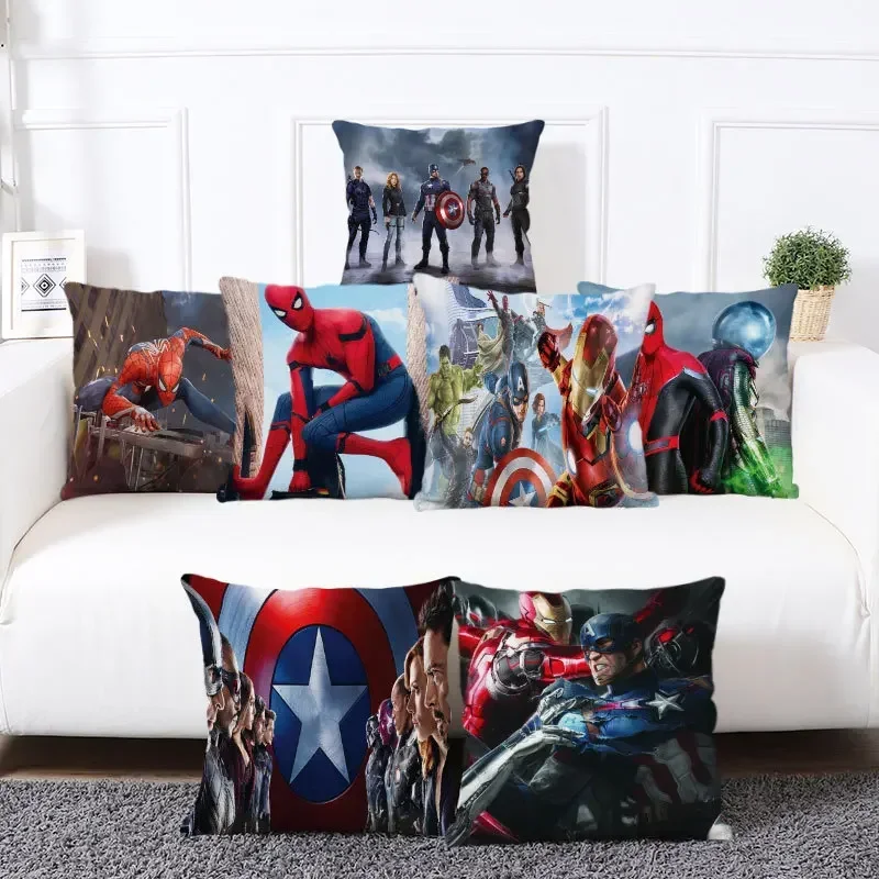 45*45cm Marvel Series Full Hero Character Print Pillowcase Disney Spiderman Groot Ant Iron Man Hulk Avengers Home Pillow Case