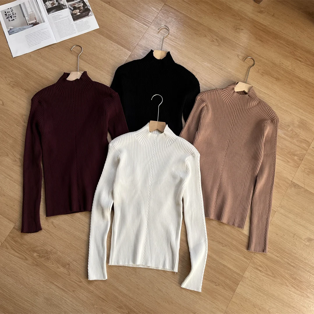 

Warmth Focused Japanese Sle Pullover f High Collar Slim Fit Base Layer Sweater Pure Color Commute Sle Long Sve