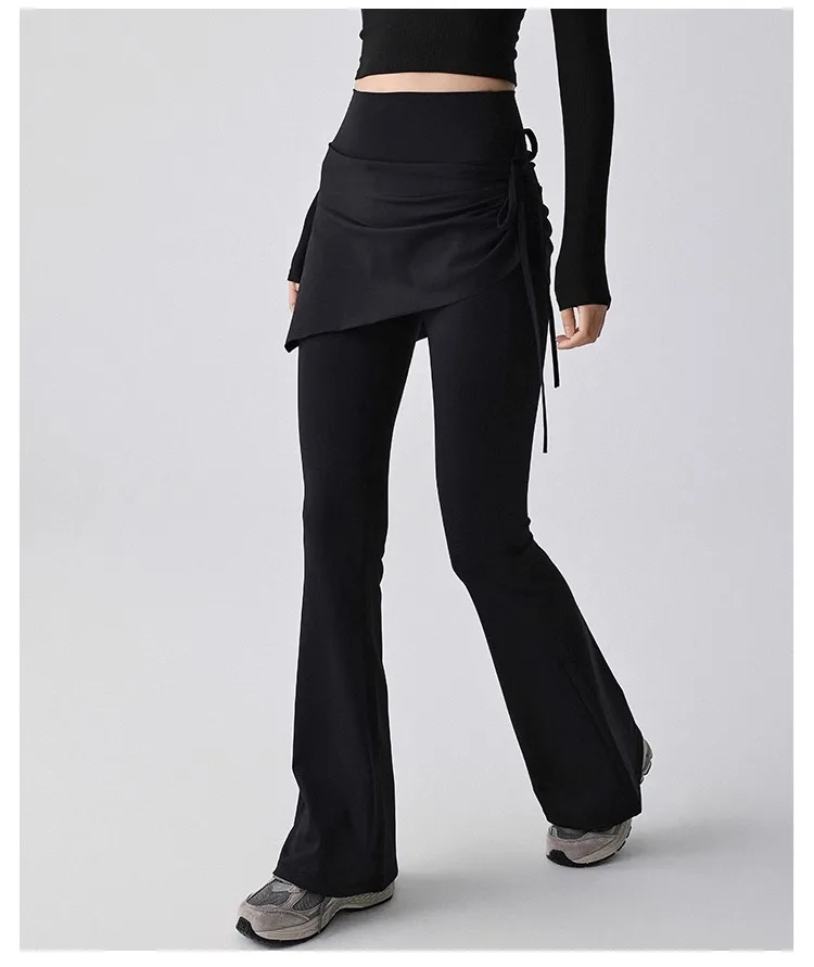 Women's Micro Flare Yoga Pants with Skirt Wrap - High Waist Tummy Control Butt Lifting Workout Leggings for Gym Pilates Training