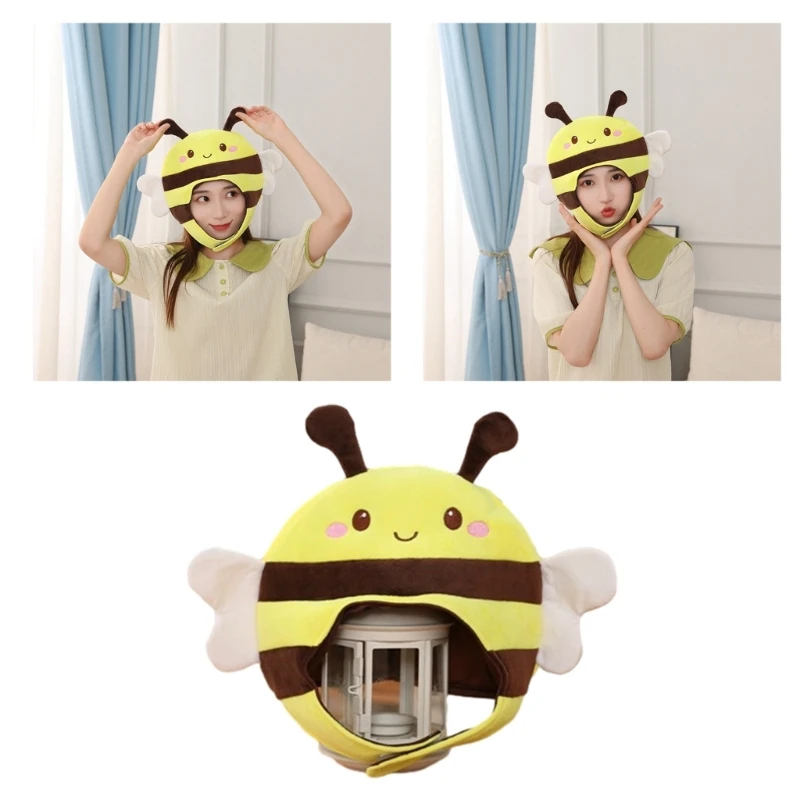 

Cute Plush 3D Honeybee Hat Adult Teens Party Headgear Stage Show Role Play Costume Hat Festival Holiday Cosplay Photo Props