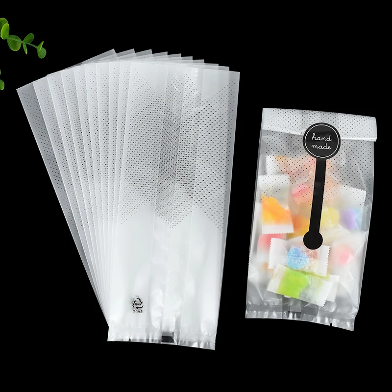 50/100pcs Black Polka Dot Cellophane Bag Transparent Plastic Packaging Bag For Cookie Chocolate Candy Gift Wrapping With Sticker