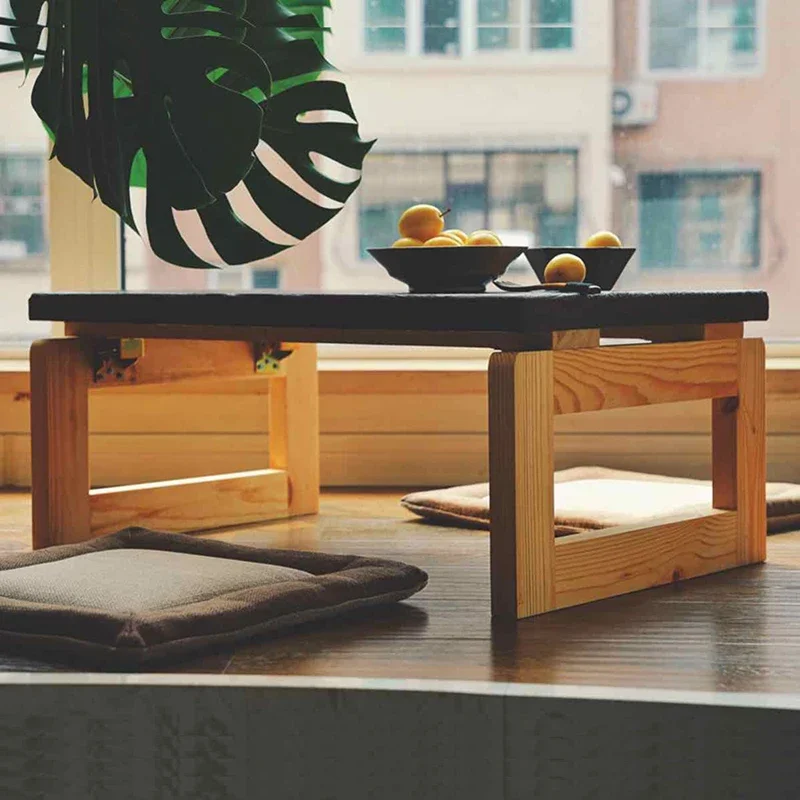 Japanese Floor Standing Folding Table Portable Solid Wood Coffee Table Low Tea Table for Living Room or Bay Window