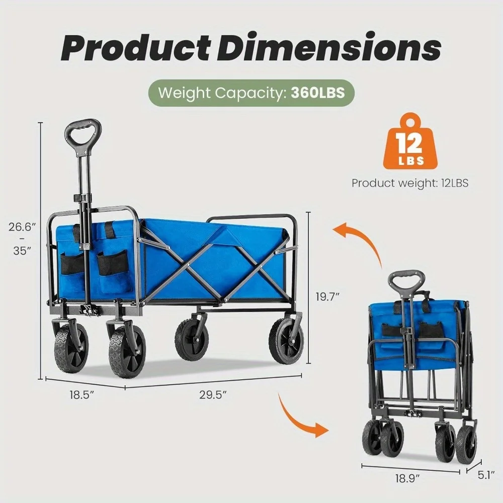 Heavy Duty Portable Foldable Beach Cart with All-Terrain Wheels - Utility Wagon for Outdoor Use with Drink Holders for Groceries - view 2