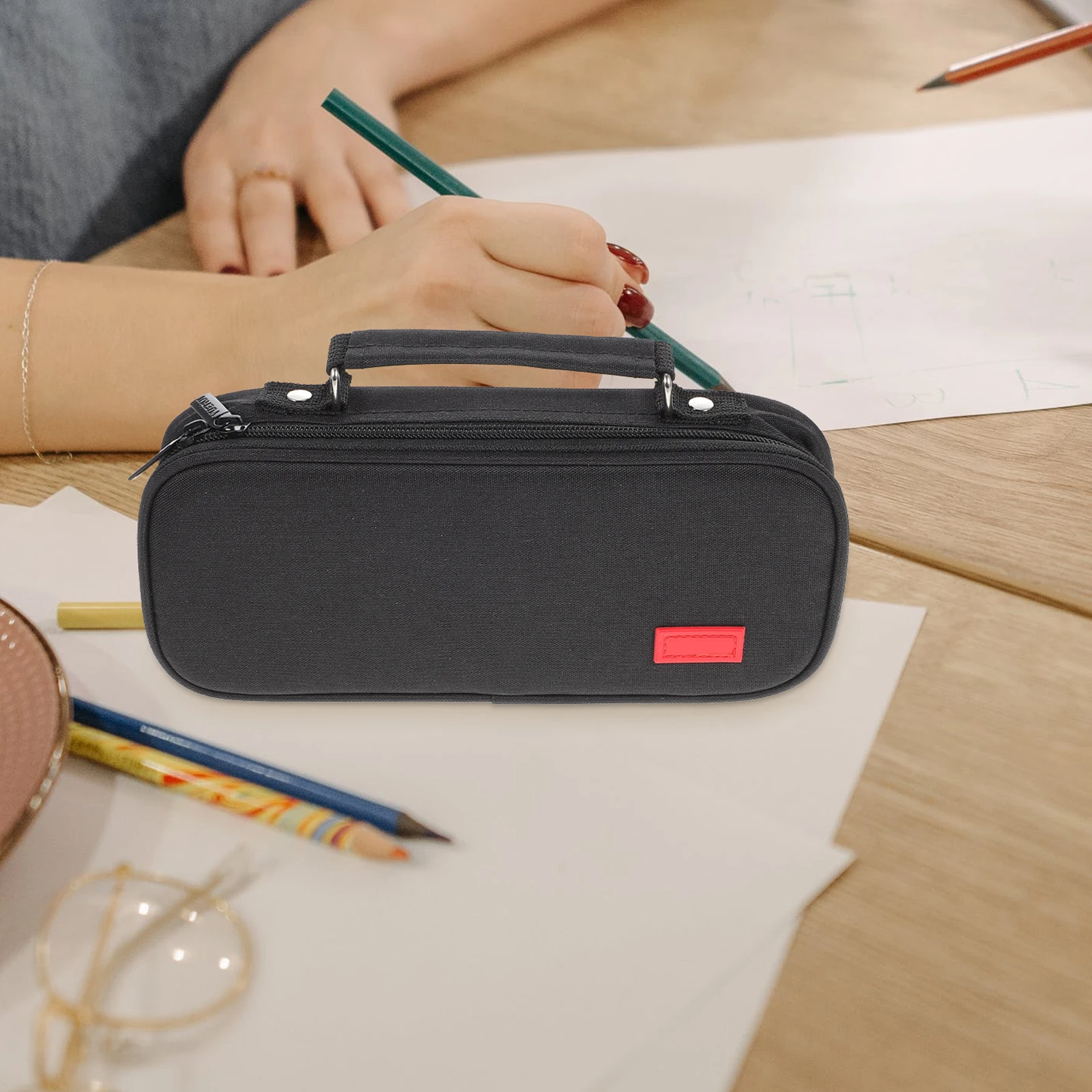 

Pencil Bag Large Capacity Lightweight Portable Canvas Pen Case Storage School Office Supplies Multi-functional Pouch Zipper