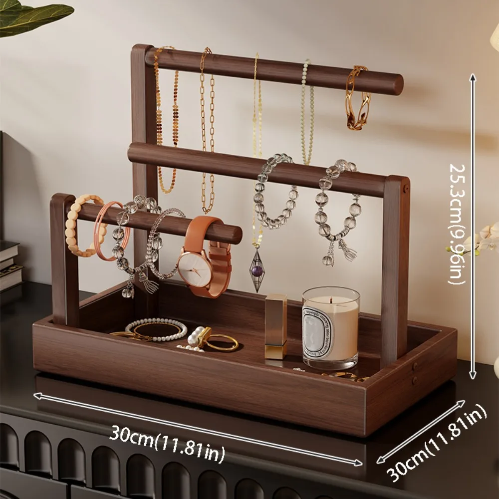 

Solid Wood Jewelry Stand Large Size Retro Style Bracelet Storage Holder Multi-Layer Design With Hook Jewellery Organizer