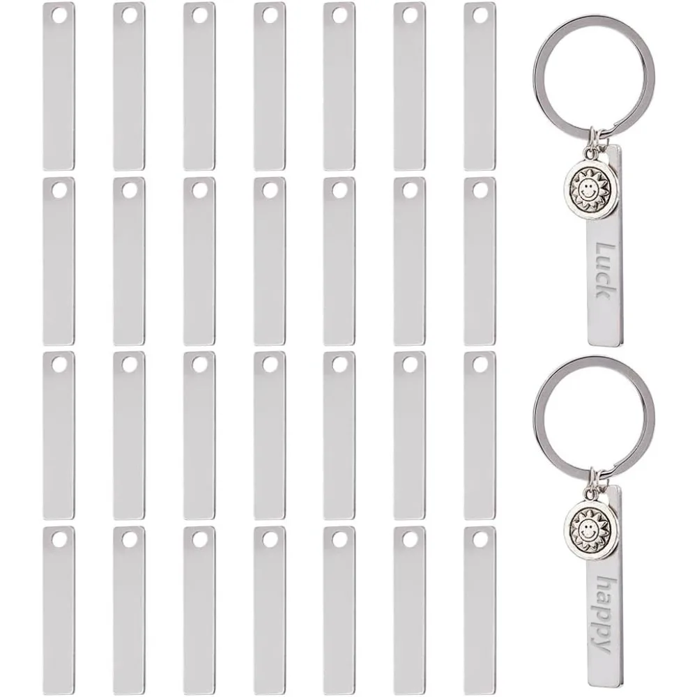 

40Pcs Metal Stamping Blanks Engraved Pendant Rectangle Blank Stamping Tags Long Name Plate Charm Stainless Steel Tag Charms
