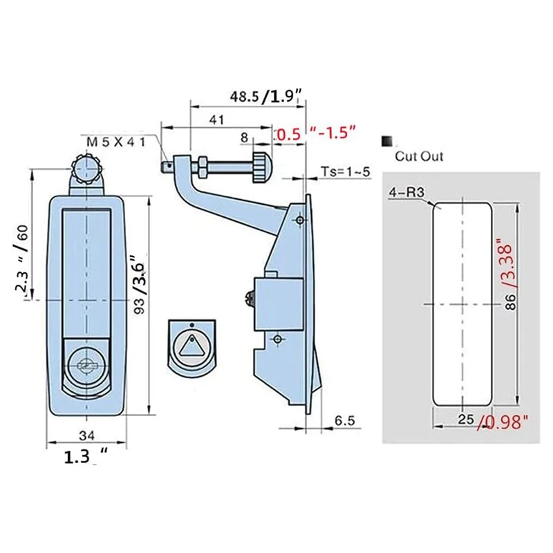 MS606-1 Serratura per porta con leva a compressione Scatola per armadio elettrico - Serratura a compressione 2 pezzi