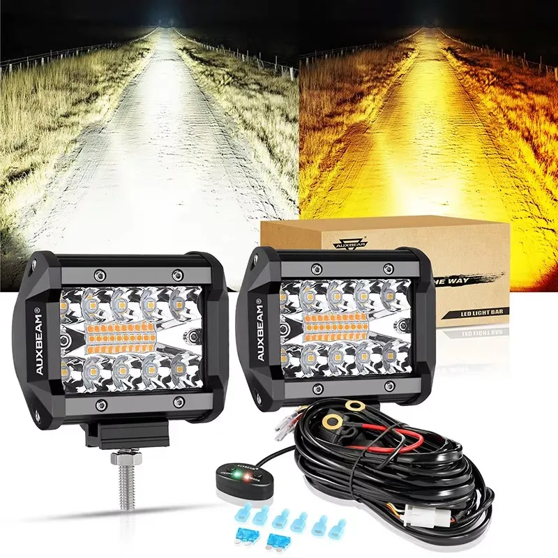 AUXBEAM LED Work Lights High Quality 3/4/7 Inch Amber White LED Square Driving Work Light Bar For Offroad Truck SUV ATV UTV Boat