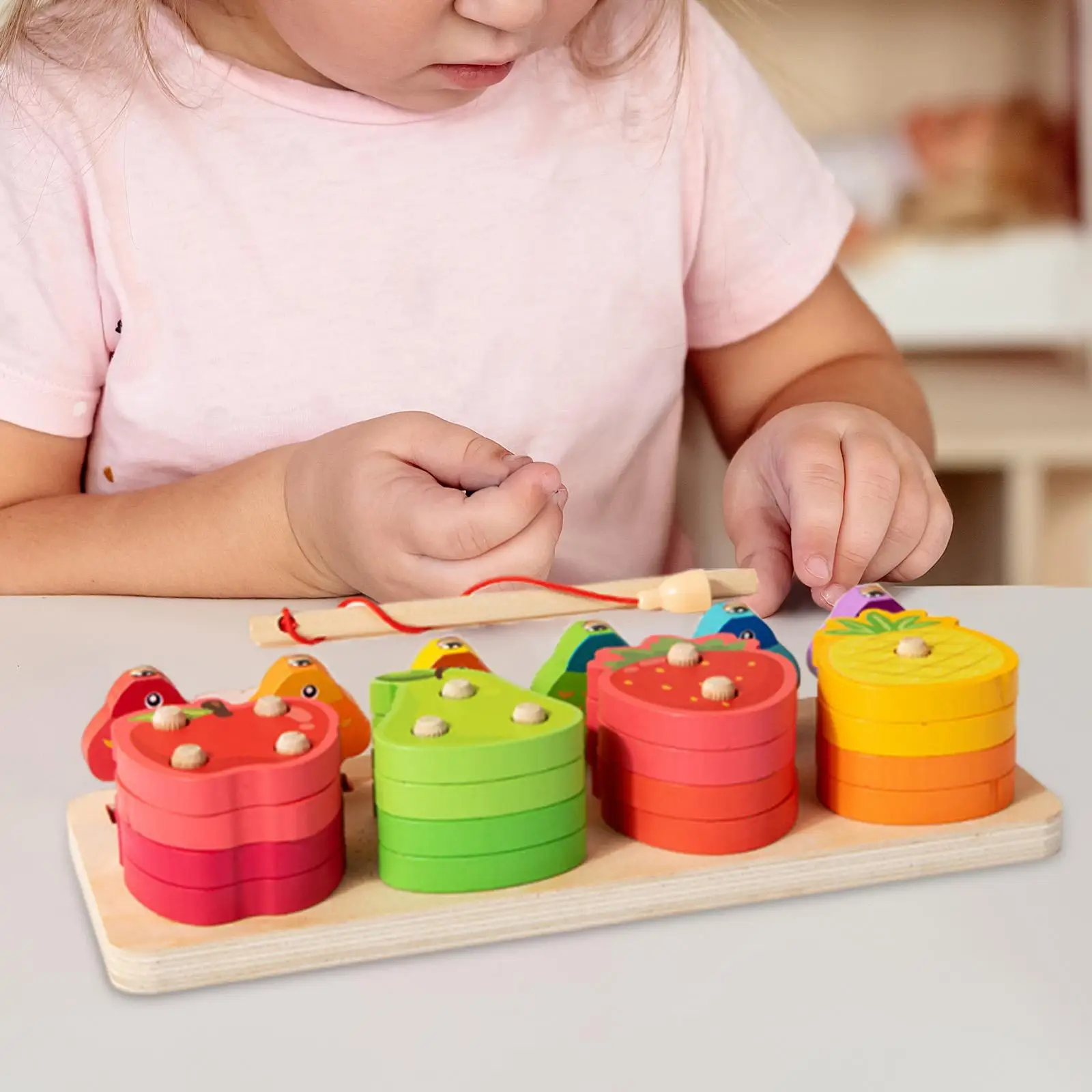 Fruit Sorting Stacking Wooden Fishing Game Toys Kids Party Gift Fine Motor Skills Toy Color Matching Puzzle Learning Child