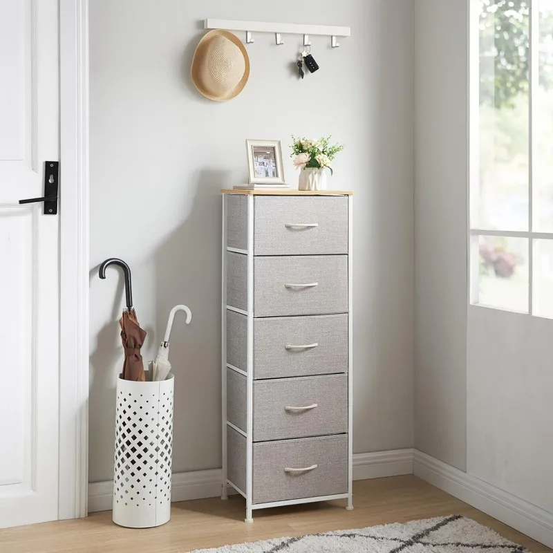 High Dresser, Bedroom with 5 Drawers, Drawer Locker, Removable Fabric Box, for Closets Bedside Nursery Laundry Living Room