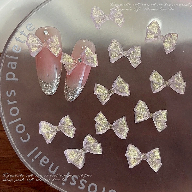 

30PCS Soft 3D Acrylic Bow Nail Art Charms Glitter Pink Bowknot Accessories For Nails Decoration Manicure Decor Supplies Material