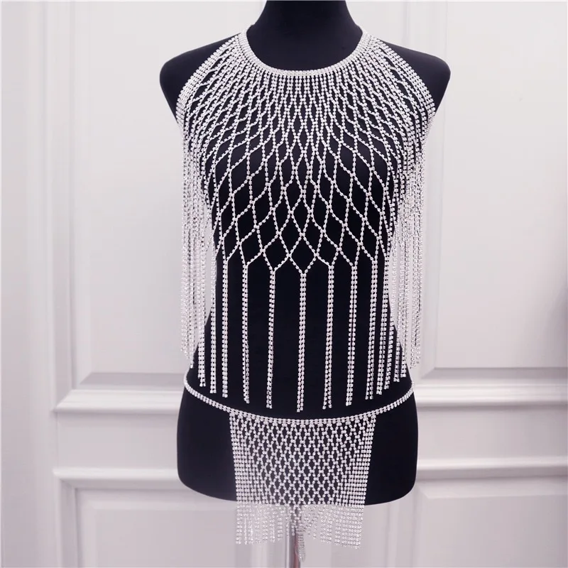 

A Glittering Diamond-Draped Fringed Body Chain Set, A Sexy Party Stage Top, A Waist Chain, A ladies' luxurious Accessory Set