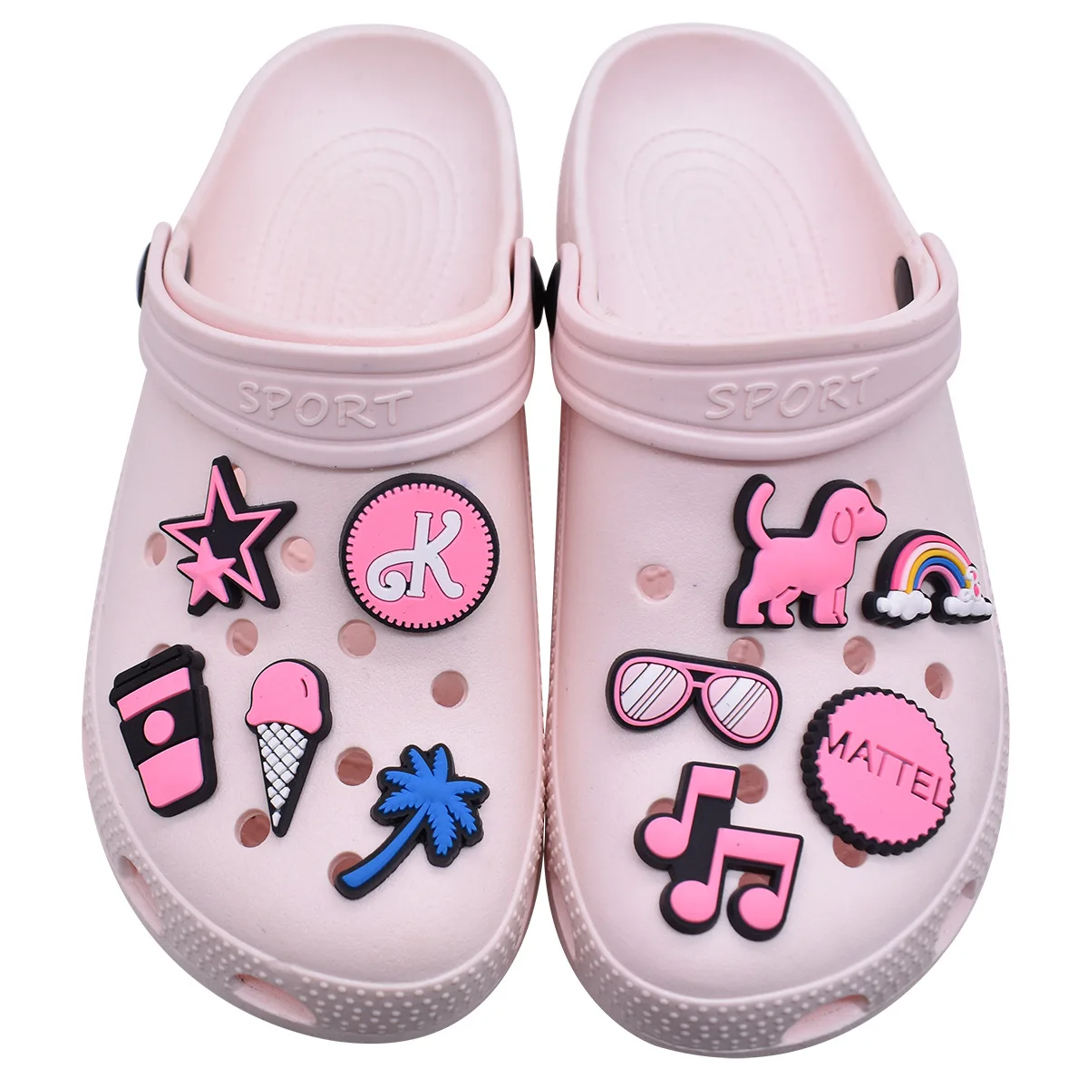 Simpatici ciondoli per scarpe rosa per accessori Crocs Charms zoccoli Bubble Slides sandali decorazioni per scarpe in PVC ragazza donna regalo per feste