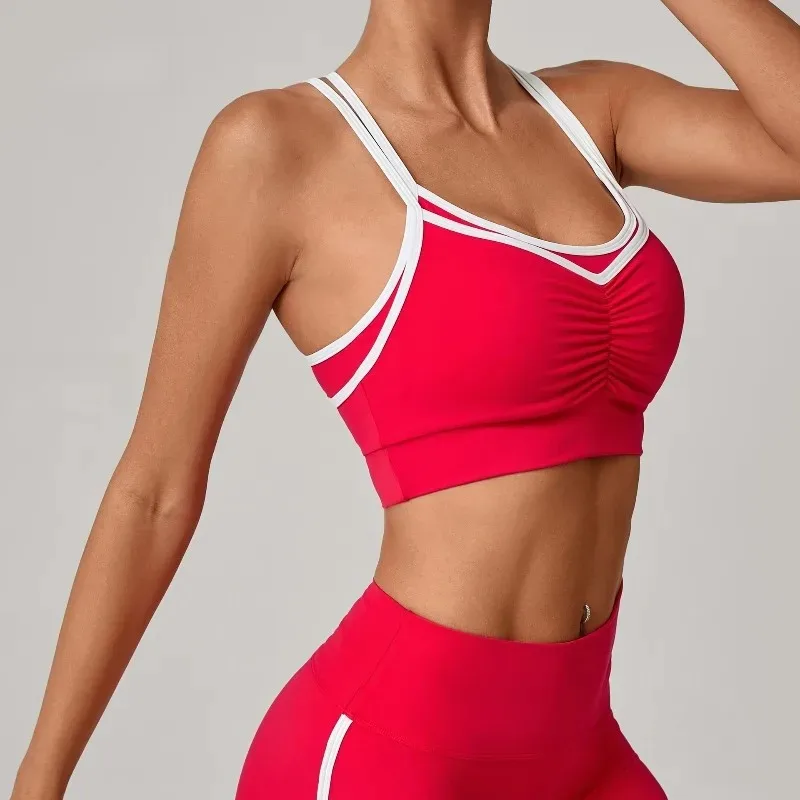Baju Yoga Wanita Warna Nude Ketat Model Color Blocking Cepat Kering Sport Bra Olahraga Lari Santai Fitness Tanpa Punggung