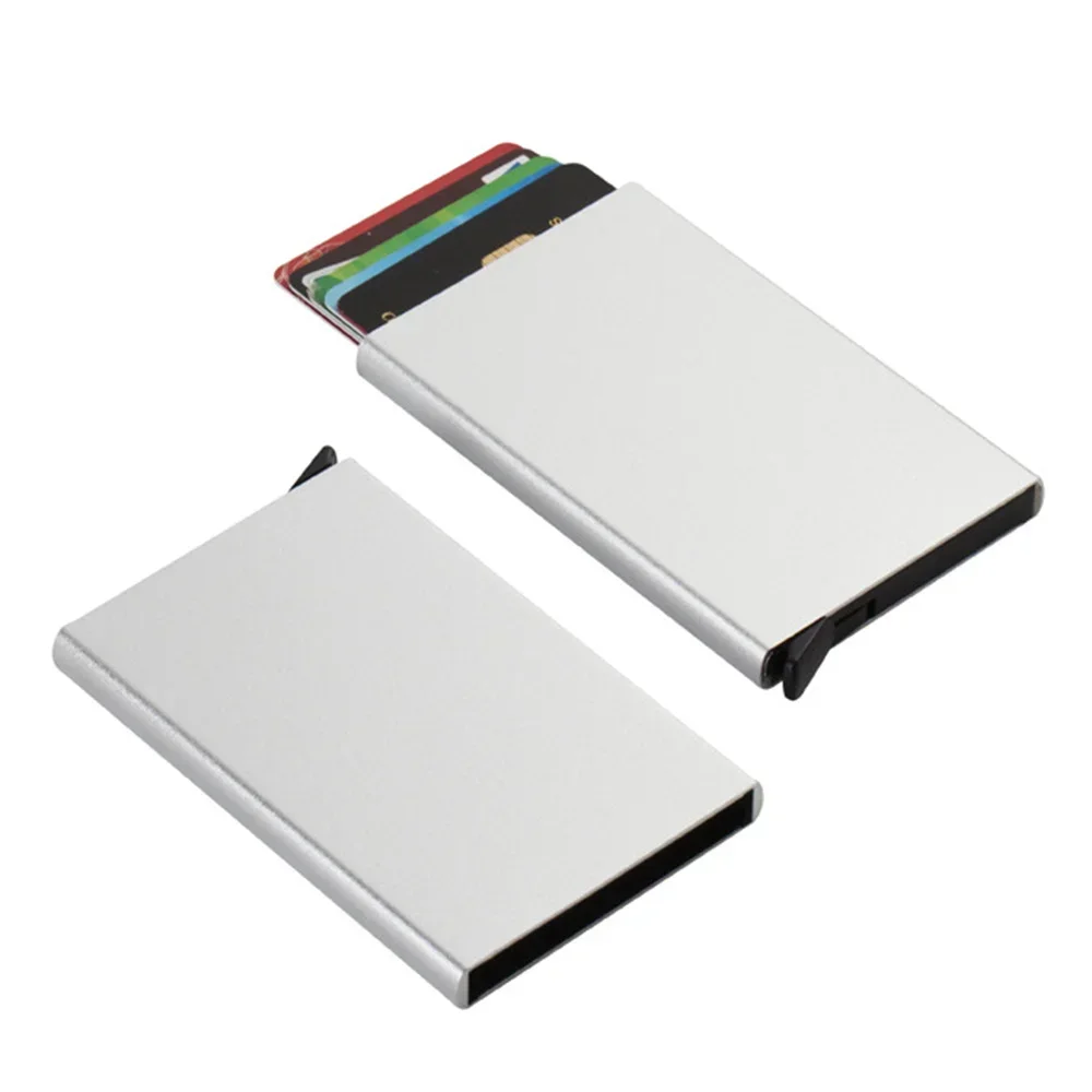 Rfid Creditcardhouder Metalslim Mannen Vrouwen Anti-Diefstal Portefeuilles Pop-Up Minimalistische Portemonnee Zilveren Metalen Portemonnee Paintletters Patroon