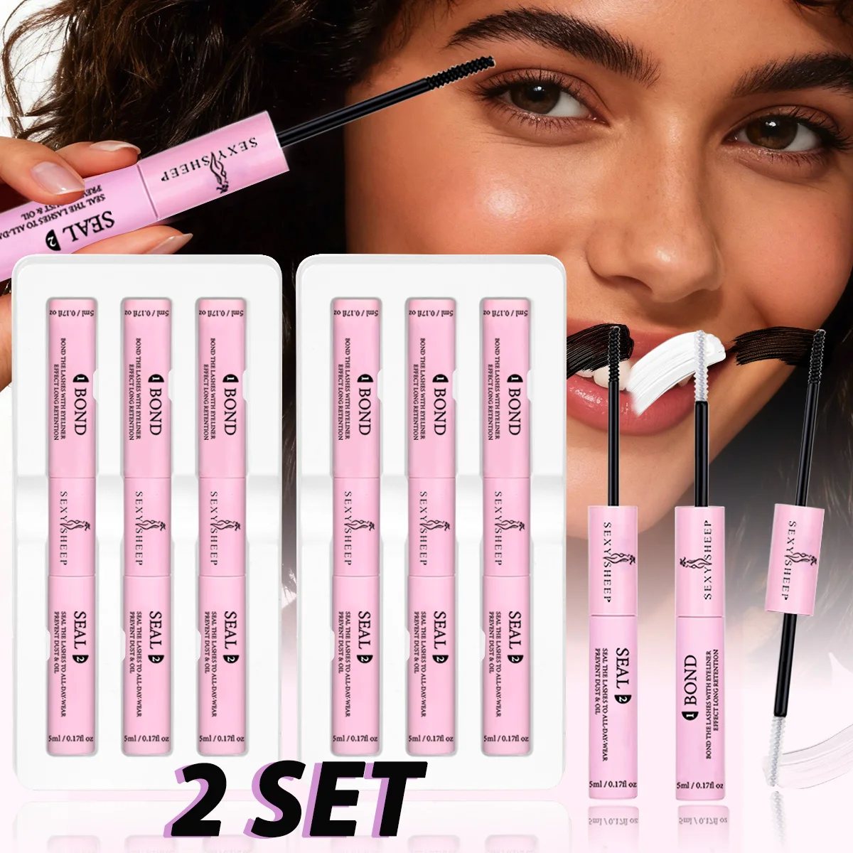 Wimperncluster-Kleber und Versiegelung 2-in-1 Einzelwimpern-Kleber und Versiegelung 10ml Langanhaltender Wimpernverlängerungs-Make-up-Toolset